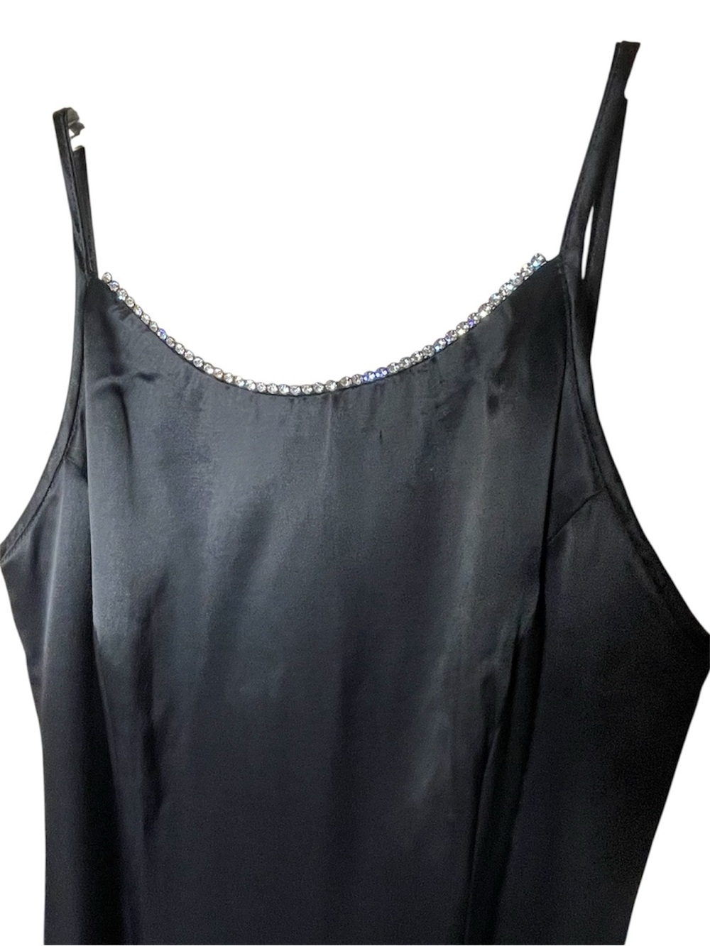 Jessica McClintock Gunne Sax Black Satin Dress W/Rhinestone Neckline Sz 5 - Picture 4 of 7